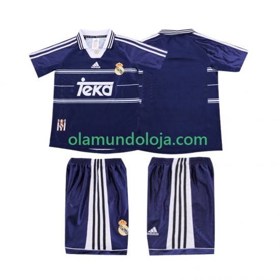 Camisola Real Madrid Retro Criança Equipamento Segundo 1998 1999 Manga Curta